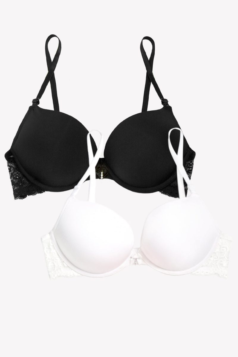 FLAT SMART AND SEXY BLACK AND WHITE ADD 2 SIZE PUSH UP BRA SA276PKB