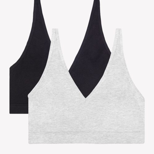 FLAT SMART AND SEXY COTTON GREY BLACK PLUNGE BRALETTES 2 PACK SA1420 AV 1