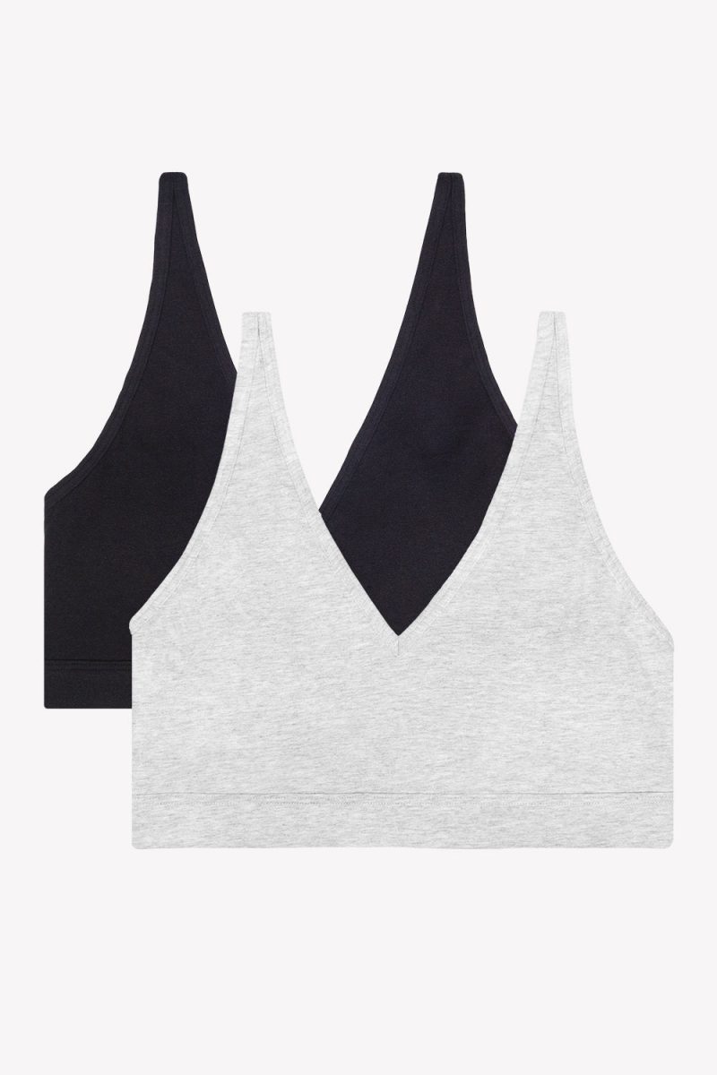 FLAT SMART AND SEXY COTTON GREY BLACK PLUNGE BRALETTES 2 PACK SA1420 AV 1