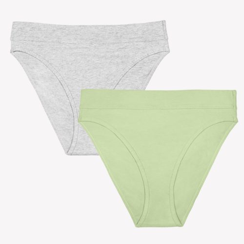 FLAT SMART AND SEXY GREEN AND GREY COTTON HIGH WAISTED BIKINI PANTIES SA1412 1