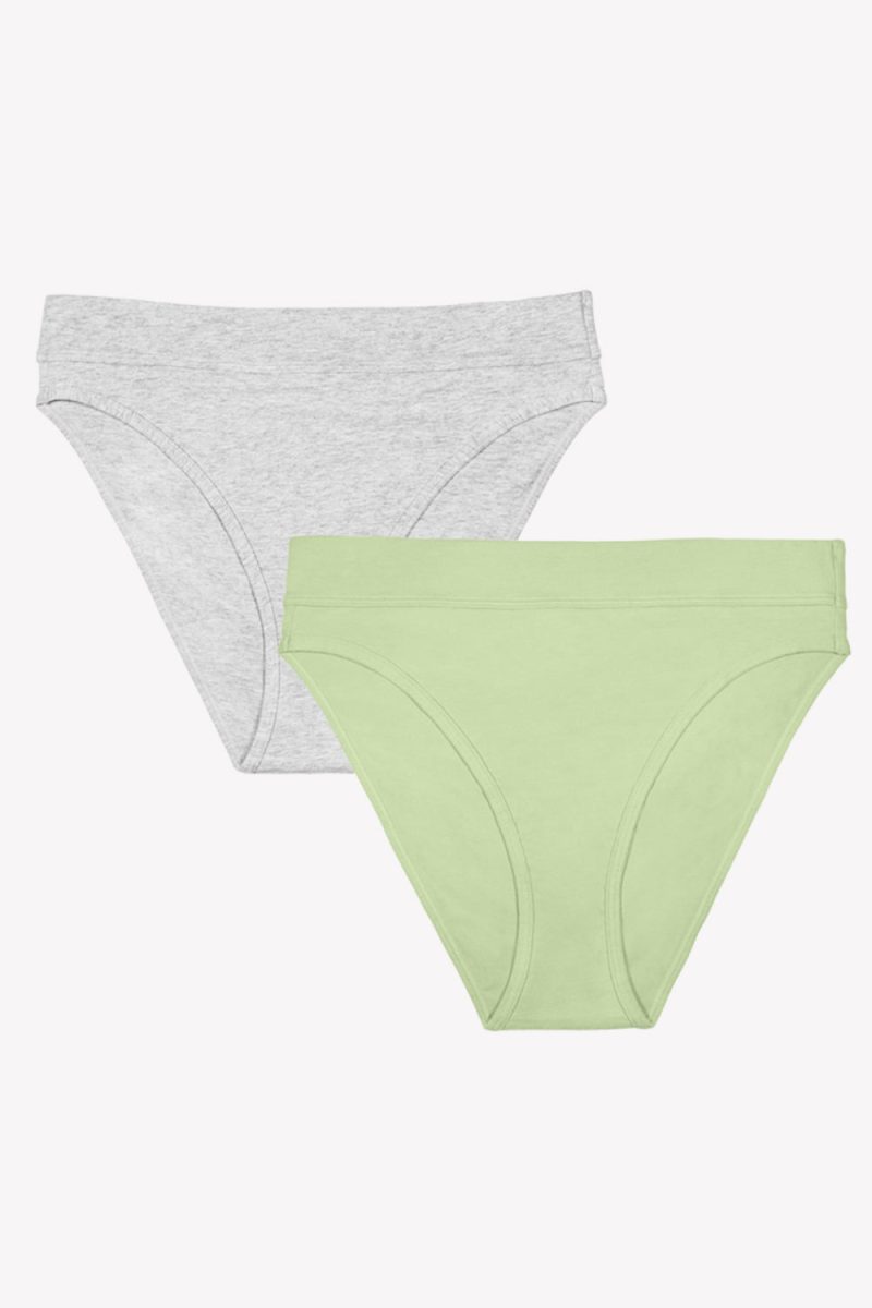 FLAT SMART AND SEXY GREEN AND GREY COTTON HIGH WAISTED BIKINI PANTIES SA1412 1