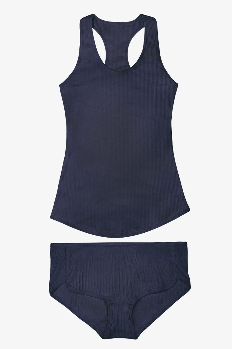 FLAT SMART AND SEXY NAVY COTTON TANK AND SHORT SLEEP SET SA1417 1