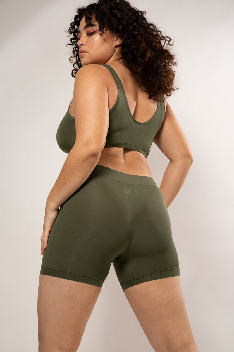 PLUS SMART AND SEXY OLIVE GREEN AND BLACK ANTI CHAFE SLIP SHORTS SA1432 1