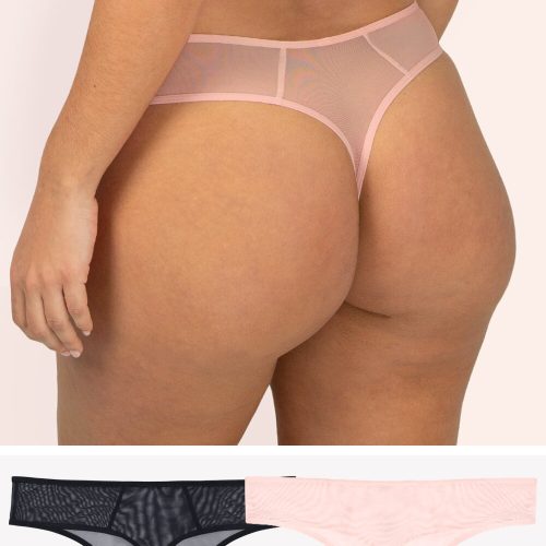 Lace Trim Mesh Thong Panty 2 Pack | Blushing Rose/Black Hue PANTY SAS Blushing Rose/Black Hue S