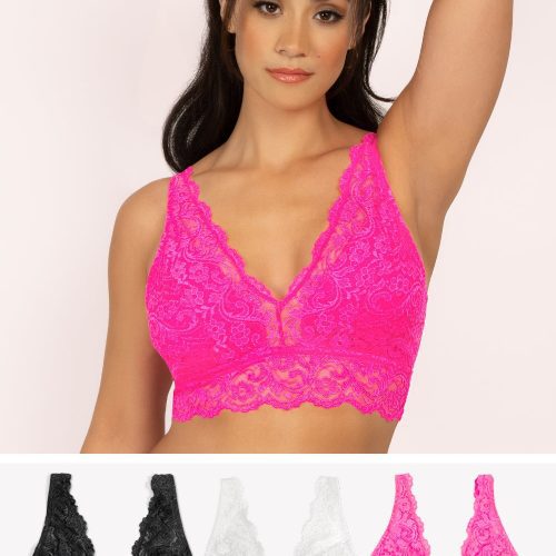 Signature Lace Deep V Bralette 3 Pack | M Pink/Black Hue/White Bra SAS M Pink/Black Hue/White S 