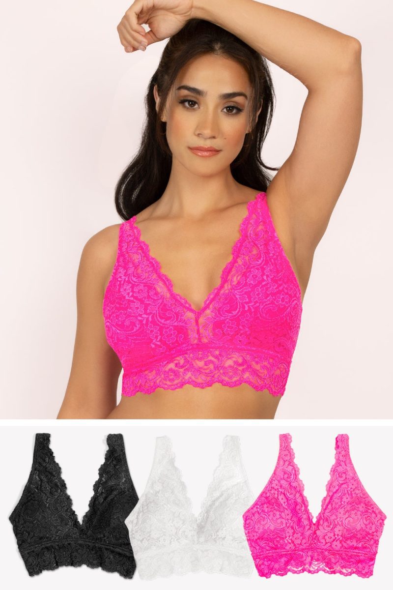 Signature Lace Deep V Bralette 3 Pack | M Pink/Black Hue/White Bra SAS M Pink/Black Hue/White S