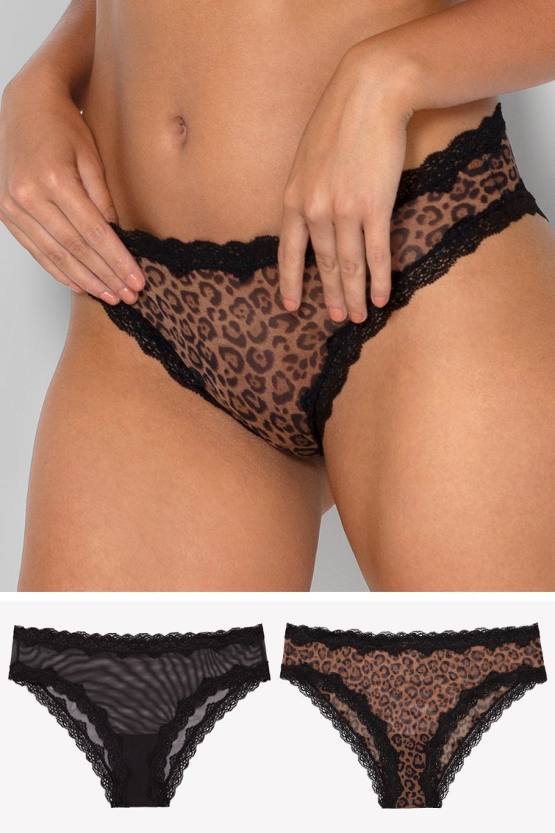 Lace Trim Cheeky Panty 2 Pack | Classic Leopard/Black Hue PANTY SAS Classic Leopard/Black Hue S