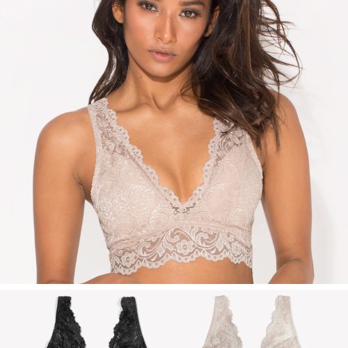 Signature Lace Deep V Bralette 2 Pack | In The Buff/Black Hue INT SAS In The Buff/Black Hue S