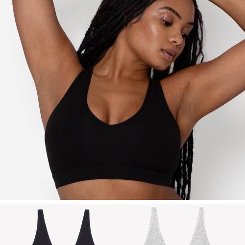 Comfort Cotton Plunge Bralette 2 Pack | Light Grey Heather Cotton/Black Hue Cotton BRA SAS Light Grey Heather Cotton/Black Hue Cotton 3X