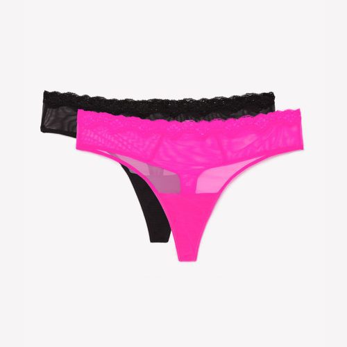 SMART AND SEXY MESH BLACK AND PINK THONGS SA1376 1