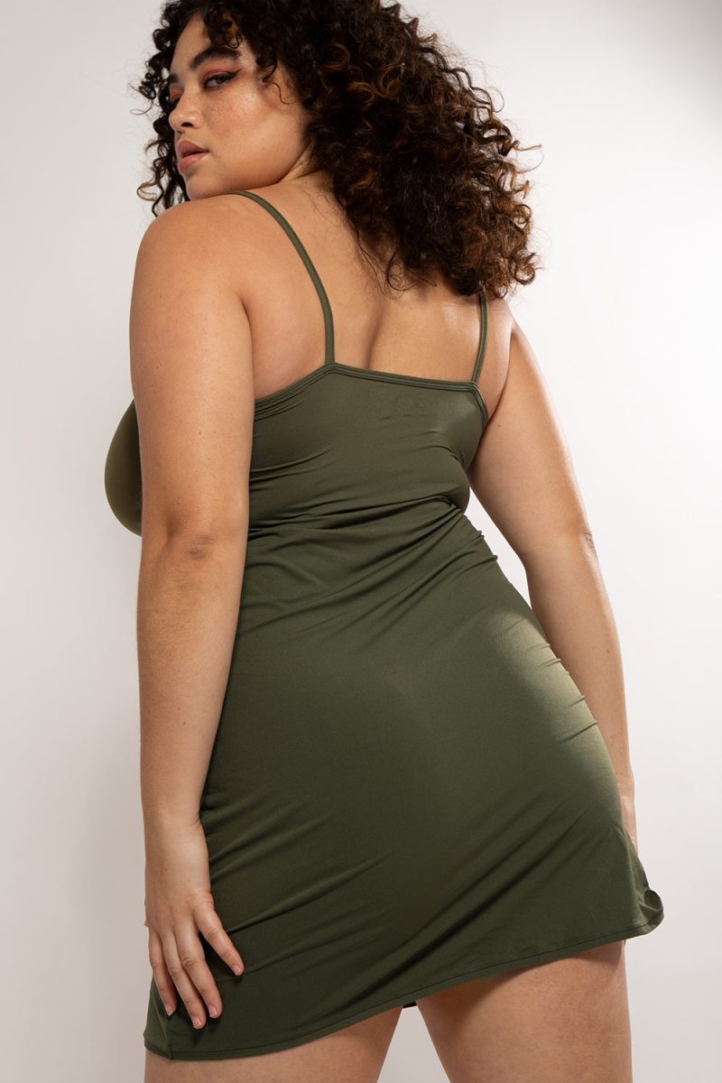 SMART AND SEXY OLIVE GREEN STRETCH SLIP DRESS SA1450 AV 1 1