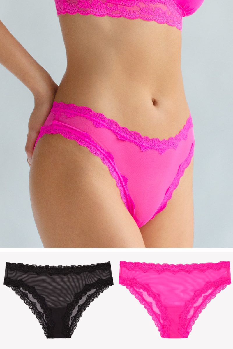 Lace Trim Cheeky Panty 2 Pack | Electric Pink/Black Hue PANTY SAS Electric Pink/Black Hue S